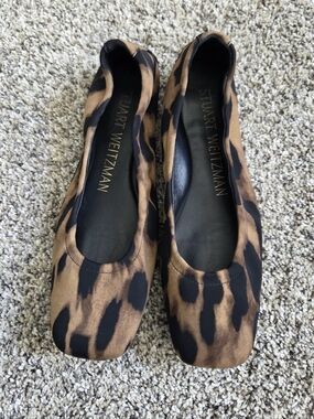 Stuart Weitzman Leopard Square Toe Ballet Flats Black Brown Size 7.5 EU 38